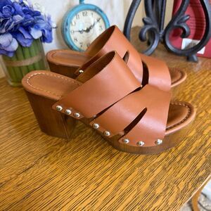 Coach And Four Vero Platform Sandal Brown Leather Studded Size 7.5 Boho